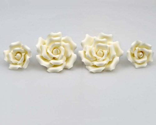 Medium small curled rose white sugar flowers